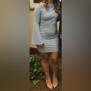 Light Blue Off-Shoulder Jacquard Dress BCBGeneration